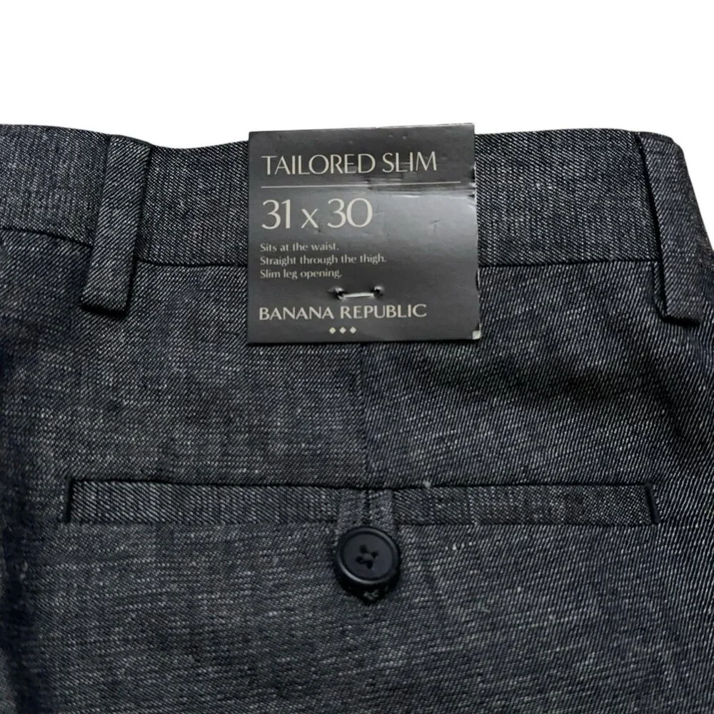 Banana Republic Pants Mens 31x30 Tailored Slim Fit Linen Cotton Gray NEW $110